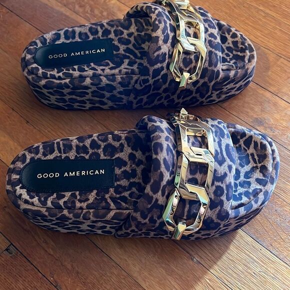 Good American Zoey Chain Platform Slides Leopard New Size 6 - Picture 3 of 8
